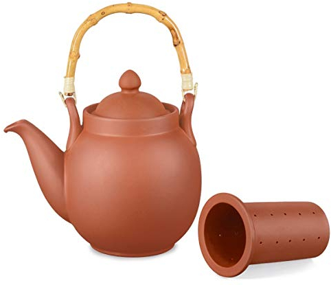 Ton Teekanne Tenno 1,6 Liter mit Tonsieb und Bambushenkel. Handgefertigt, Original Aricola®