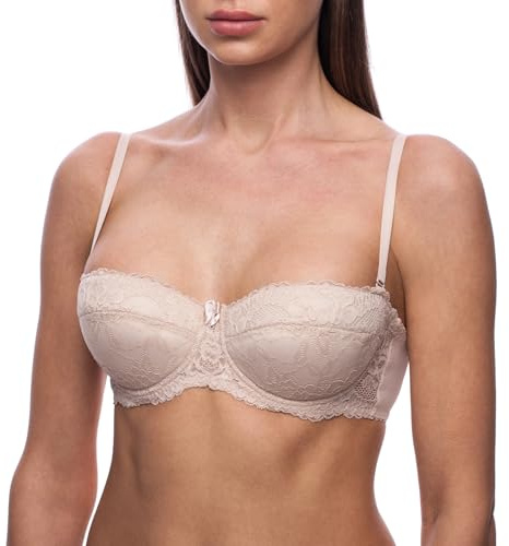 frugue Strapless Push Up Balcony Lace Bra Nude 34 B