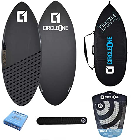 Skimboard en fibre de carbone Gris Colbalt 137,2 cm – Comprend un sac, de la cire, un coussinet arrière et une arche