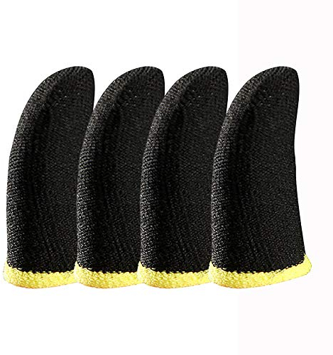 HUAYUWA 2 Paar Schweißfeste Fingerhandschuhe Nahtlose Touchscreen Game-Controller Daumen Fingerhülse für PUBG Phone Gaming, Schwarz + Gelb
