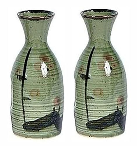 JapanBargain 2727, Sake Bottles - Jarra japonesa auténtica jarra de saki, flor de ciruelo verde claro, 9.5 onzas, fabricado en Japón, juego de 2