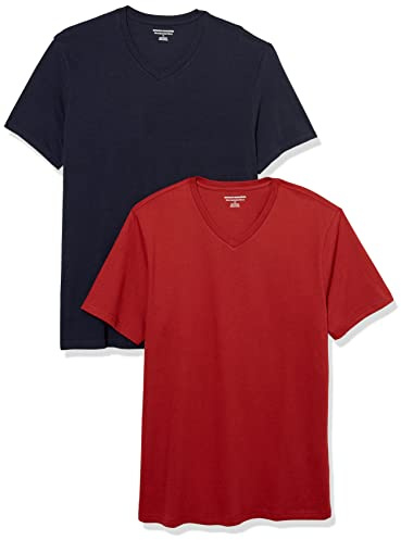 Amazon Essentials mäns Slim-Fit kortärmad V-ringad t-shirt, paket med 2, marinblå/mörkröd, XX-Large