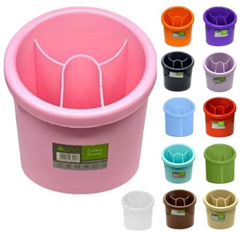 ECO Plastic Cutlery Drainer | 4-Compartment Pink Utensil Holder for Kitchen & Sink Organization – BPA-Free, Durable Knife and Fork Holder with Compact Design – Multiple Color Options (Pink)