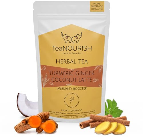 TeaNOURISH Turmeric Ginger Coconut Latte | Indian Superfoods with Coconut Milk Powder | Aids Digestion, Relieves Stress & Supports Immunity | 100% NATURAL - 100g
