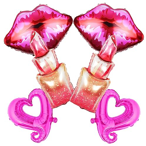 Weenkeey 6 palloncini a forma di rossetto con labbra rosse, palloncini per trucco a forma di cuore, in mylar, per ragazze, compleanno, addio al nubilato, festa di fidanzamento, addio al nubilato,