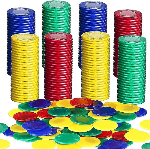 Funmo 400 Stücke Kunststoff Pokerchips, Poker Chips Set, Kinder Zählchips,Spielchips zum Lernen Mathematischer Berechnungen und Bingospiele(4 Farben,0.86 Zoll)