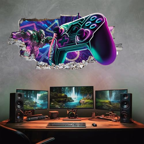 tjapalo® vz21x 3D Wandtattoo Gamer Bilder gaming Bild Gamer Wandtattoo Kinderzimmer junge Bilder gaming Deko wandtattoo jugendzimmer jungs Wandbild Gamer, Größen Name: A 50x24cm