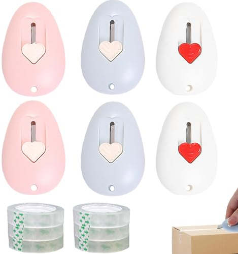 12 Stück Mini Brieföffner, 6 Cuttermesser und 6 Transparentes Packband, Kartonöffner Einziehbares Kunststoff Tragbar für Pappe, Papier, Schachtel