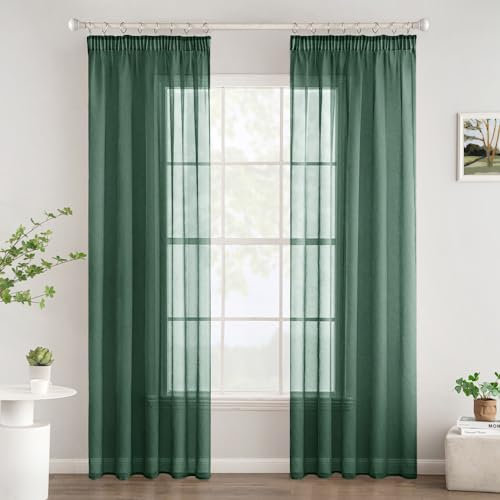 Woaboy Tende per Interni Finestre Voile Trasparenti con Fettuccia Tende a Panello Morbidi Moderne per Camera da Letto Soggiorno 2 Pezzi 140x225cm Verde scuro