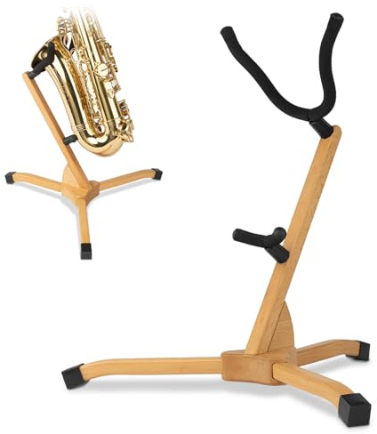 STRICH Saxophonständer aus Holz für Alt- & Tenorsaxophon – Bodenständer aus Buchenholz mit rutschfester Polsterung, Farbe Buche, SSS-10