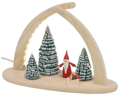 Seiffener Volkskunst | Iluminación de ventana | iluminación navideña | arco LED en punta arco de Navidad arco de luces | decoración navideña de los Montes Metálicos | 29 x 21 cm | duende de Navidad
