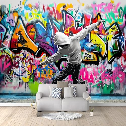 Papier peint intissé Peinture Murale Graffiti Muraux 300 x 210 cm Tapisserie Photo Décoration Murale Salon Chambre Violet et Blanc