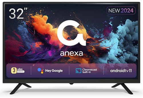 anexa - Smart TV 32 Pulgadas HD Android 11, Google Assistant, Control por Voz, televisión TDT 2024. Televisor con 3 años de garantía SMART32C01HG. Televisores compatibles Netflix, Prime Video y más