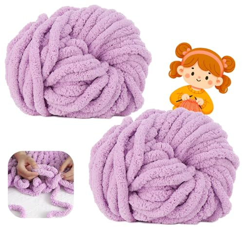 Dicke Wolle Garn 500 g ca.54 m, Milchig Weiß Chunky, Grobstrick Weiches Wollgarn für Decke, XXL Riesen Wolle Perfekt zum Weben von Schals Mützen Haustier Nest (07-Taro lila)