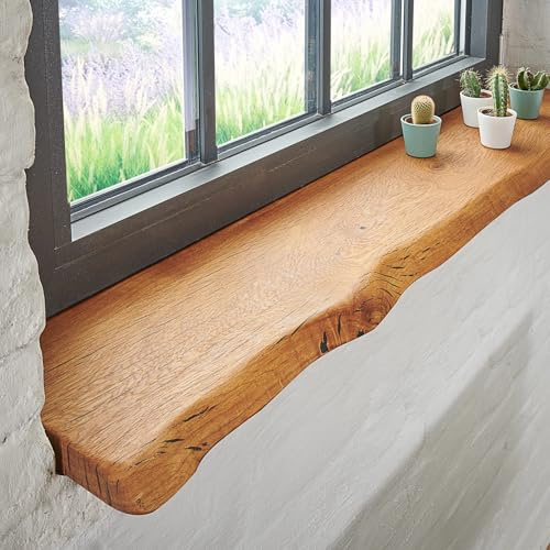 SPONHOLZ Fensterbank Eiche Massivholz | Schlichte Baumkante | 120X20 cm | deutsche Manufaktur, natürlich, Regal, Brett, Board, Platte, Abdeckung