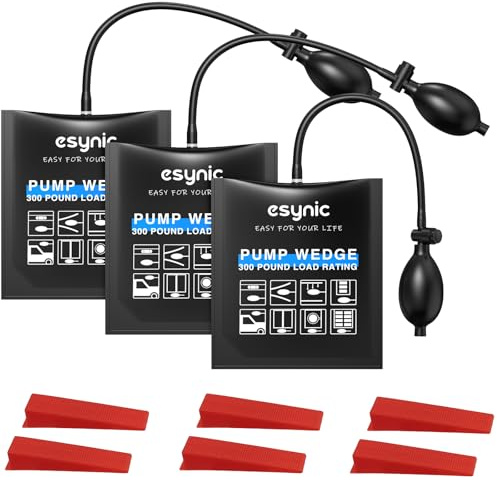 eSynic Air Wedge Pump Up Bag 3Pack Durable TPU Inflatable Pump Bag 15 * 16.5cm/5.9 * 6.5 Inch Air Wedge Door Pump Up Bags Load-Bearing 441 Pounds/200KG with 6 Plastic Wedges