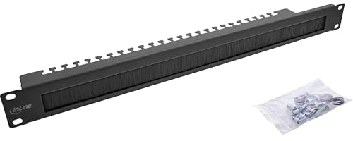 Inline 19111N - Piastra passacavo da 19 pollici, con spazzola e barra dei cavi, 1U, RAL 9005 nero, per armadio di rete e server, gestione dei cavi professionale