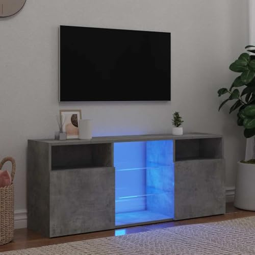 WRJENFSC Meuble TV avec éclairage LED RVB - Gris béton - 120 x 30 x 50 cm - Design moderne - Robuste et durable - Pour le salon, le divertissement