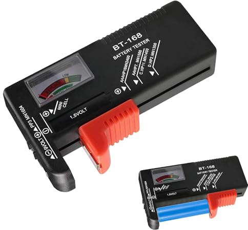 Noenaeni Universal Battery Tester, Battery Checker, No Batteries Required BT-168 Household Battery Testers Multi Size Battery Tester Checker for AA AAA C D 9V 1.5V Button Cell Batteries(Pointer Type)