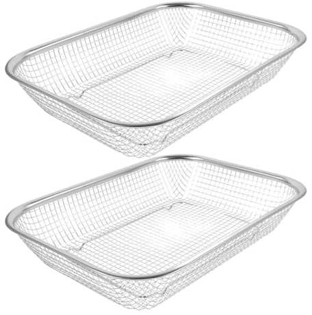 ROMISBABA Cesta Pequeña de Acero Inoxidable para Escurrir Frutas y Verduras Malla Resistente y Multifuncional Cesta Coladora Rectangular 30X22 CM para Cocina Juego de 2 Unidades