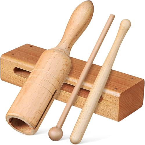 WTQZFRNSB 2 Sätze Orff-Instrument Handheld Rhythmusblöcke Percussion-Blöcke Holzinstrument Musik Lummi Sticks Holzblock Chimes Instrument Holz Percussion-Instrument Lollipop Wooden Major/7654