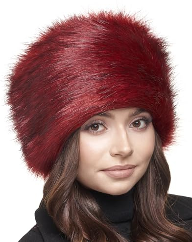Futrzane Classic Kosakenmütze - Fellmütze Damen Winter - Pelz Russische Mütze (S, Rot Classic)