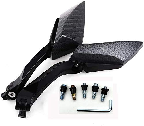 HANSWDEU Pair Retroviseurs miroir pour Moto Scooter bande roulement vis 8mm 10mm design carreau carboné rotation ajustable