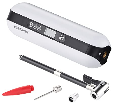 FISCHER 50375 Akkukompressor, elektrische Luftpumpe 10,3 Bar, Powerbank und Taschenlampe, für Fahrrad, Auto, Motorrad uvm, Weiß