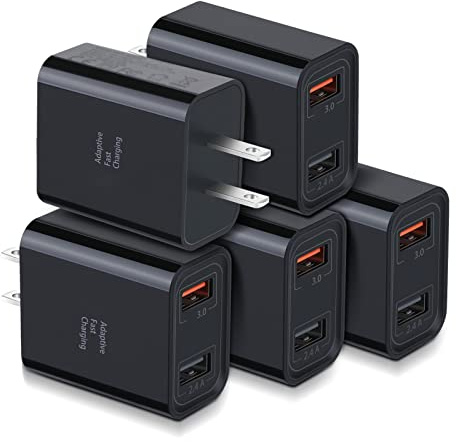 Quick Fast Charge 3.0 USB Wall Charger, Costyle 5 Pack 30W Dual USB Power Adapter (Fast Charge 3.0&5V 2.4A) Adaptive Fast Charging Block Compatible iPhone 11 XS XR, Galaxy S10 S9,Note 10-Black