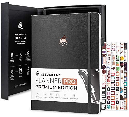 Clever Fox Planner Pro Premium – Luxurious Weekly & Monthly Planner with Budget Organizer for Productivity & Goals, Undated, A4 (Silver Black)