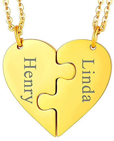 JewelryWe Personligt par kedja hjärta – 2 vänskapskedjor rostfritt stål hjärta partner-hängen partnerkedjor med gravyr – parhänge halsband för kvinnor män, rostfritt stål