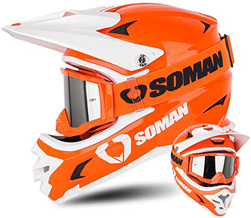 Casque Moto Cross Homme WYXAXNM, Casque Moto Adulte Orange ECE/DOT Homologué (S-XXL, 56-63cm) pour BMX MTB Quad Enduro ATV Scooter