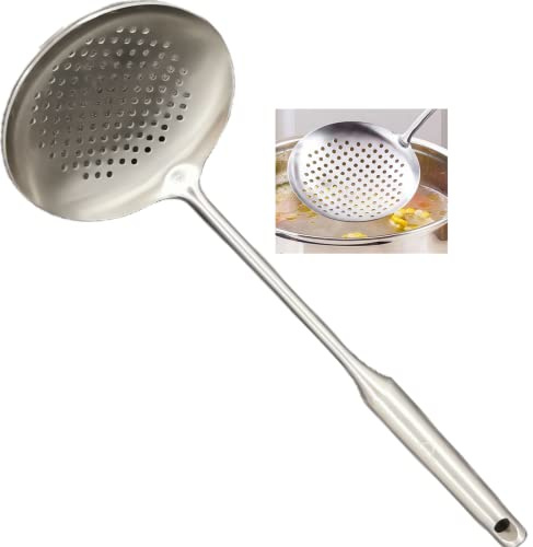A · HOUSEWARE Skimmer Stainless Steel Large Slotted Spoon Colander Strainer Ladle for Cooking Heat Proof Hollow Handle Serving Utensil 14.96 inches