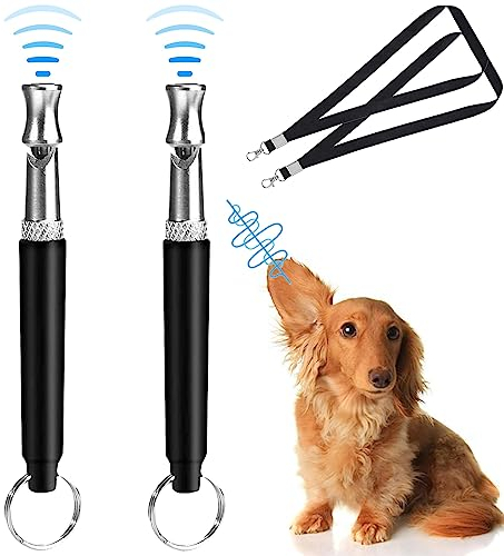 BSITSSS 2 Stück Hundepfeife, Hundepfeife RüTter Rückruf, Hundepfeifen Einstellbare Hochfrequenz, Ultraschall Hundepfeife mit Lanyard, Hunde Training ZubehöR für Effektives Hundetraining(Schwarz)
