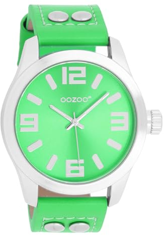 Oozoo Armbanduhr Junior Basic Neon Line mit Lederband 40 MM in verschiedenen Farbvarianten (Neon Grün)