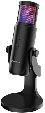 xtrike me Ppdcast-bordsmikrofon, spel, LED-lampor, XMC-03 RGB USB-mikrofon, spelmikrofon med LED-bakgrundsbelysning, skrivbordsstativ, svart