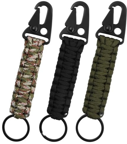Volumoon Paracord-Schlüsselanhänger, 3-teilig, professioneller Paracord-Schlüsselanhänger mit Karabiner-Clips, robustes Schlüsselband, geeignet für Outdoor, Wandern, Camping (3 Farben)