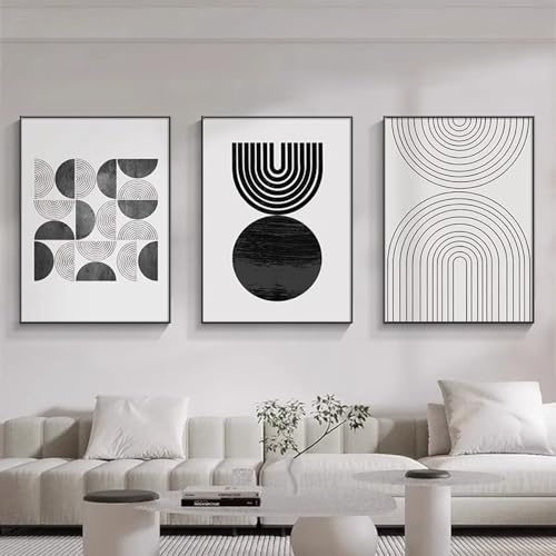BDKCYO Abstrakt Leinwand Poster 3er Set Schwarz Weiß Grau Geometrische Line Bilder Modern Minimalistisch Wohnzimmer Leinwandbilder Ohne Rahmen (Schwarz Weiß,60x90 cm)