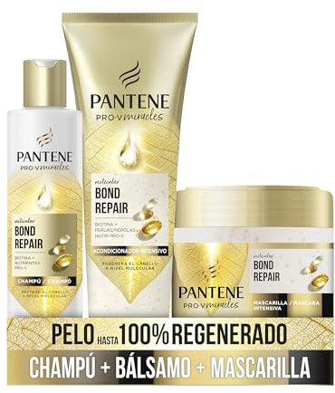 Pantene Molecular Bond Repair Con Biotina Champú 250ml Fórmula Pro-V + Mascarilla Intensiva 300ml Y Acondicionador 150ml Para Pelo Dañado Y Seco
