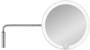blomus LED Kosmetikspiegel MODO mit Wandhalterung | Akku Schminkspiegel aus poliertem Edelstahl | Touch, 3 Lichtfarben, Dimmbar | 14L x 20B x 34,5H cm | 5-Fach Vergrößerungsspiegel inkl. USB-C Kabel