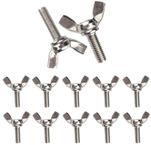 M6x10mm Butterfly Wing Screws,10PCS 304 Stainless Steel Wing Nuts Bolts,Heavy Duty Hand Twist Tighten Fasteners for DIY Fix Hardware