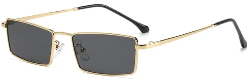 YAMEIZE Rechteckige Retro Sonnenbrille für Herren und Damen Quadratische 70er Jahre Sonnenbrille Metallschirme Trendige Sonnenbrille UV400 Schutz
