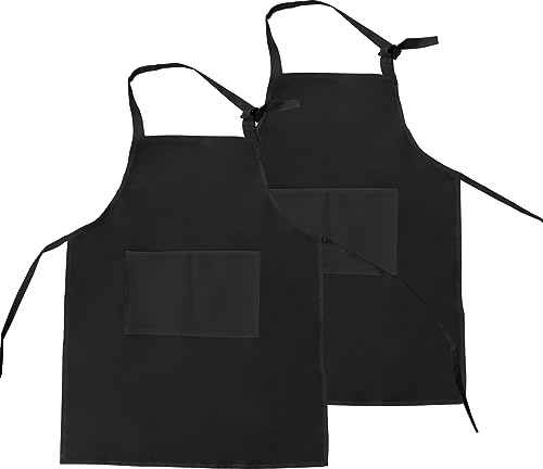 EASYKEENECOM 2 Grembiule Nero per Bambini con 2 Tasche - Da Cucina e Grigliata per Ragazzi Pittura (46 * 62 cm)