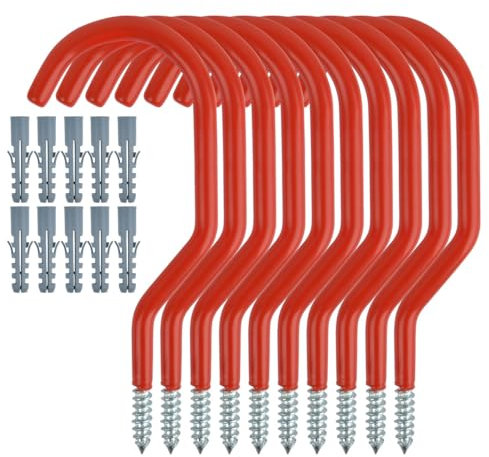 EMNIMQ 10 Packs Bike Hooks for Garage,Screw-in Heavy Duty Garage Bicycle Ladder Hook Set Shed Storage Hooks with Plastic Coated Wall Mount/Ceiling for Garden Tools,Ladders,Bikes