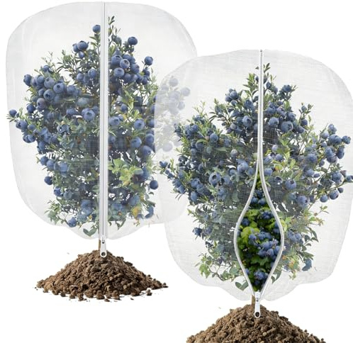 2-pack trädgårdsnät nät skadedjursbarriär med dragkedja och dragsko – 1,2 x 1,4 m fågel, insekts- och rådjurnät för växtskydd, blåbärsbuske, fruktträd och grönsaker