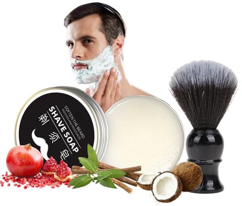 Shaving Soap for Men - Shaving Cream Soap with Shaving Brush- Shaving Soap with Coconut Oil - Dense Foam Shaving Kit for Men - Travel Mens Soap Bar - Rich Lather for the Smoothest Shave