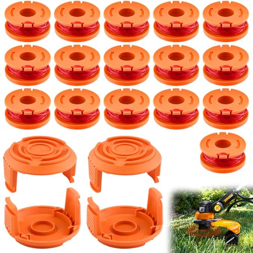 Foydream Accessori Decespugliatore, 20 Pezzi Filo Tagliabordi Bobine Compatibili per Worx Tagliaerba, 1.65 mm e 3 m Lungo, 16 Bobine Tagliaerba Ricambi e 4 Copertura, per Tagliabordi Elettrico