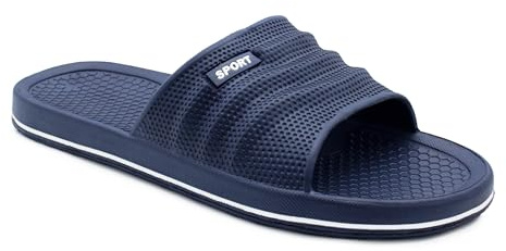 IMTY Mens Sliders EVA Slippers Pool Slide Lightweight Bathroom Shower Beach Flip Flops Sports Leisure Sandals (Navy, UK Footwear Size System, Adult, Men, Numeric, Medium, 12)