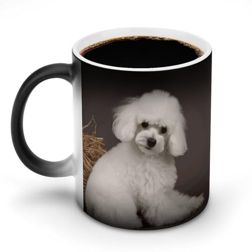 FZMVSQH Tazza da caffè magica con barboncino francese, tazze personalizzate che cambiano colore, sensibile al calore, tazze da caffè con manico, 325 ml, divertente tazza in ceramica per tè/latte/latte