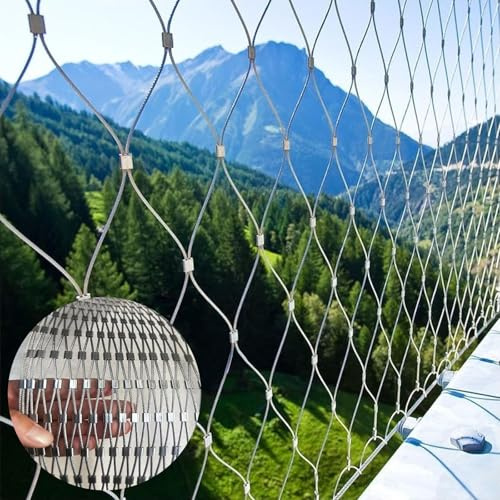 JHIAADEY 304 Edelstahl-Seilnetz,Edelstahlseilnetz,Flexibles Seil-GeläNder-Netz,Sturzsicheres Edelstahl-Sicherheitsnetz,Geeignet For Treppen,Balkone,SicherheitstüRen(12 * 0.8m/39.4 * 2.6ft)
